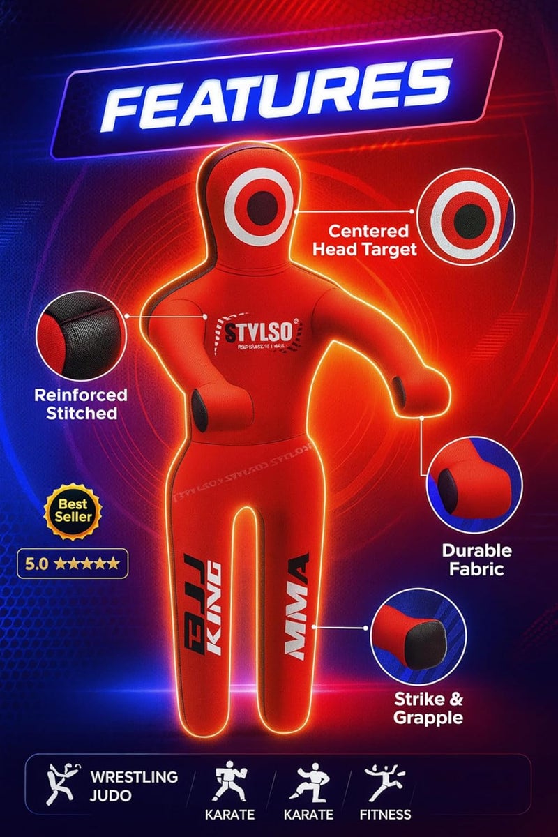 Stylso Un-Filled Grappling Dummy Wrestling Dummy Jiu Jitsu Dummy for BJJ MMA Judo Karate Training Adult Kids and Youth Practice Tackling Dummies - Image 2